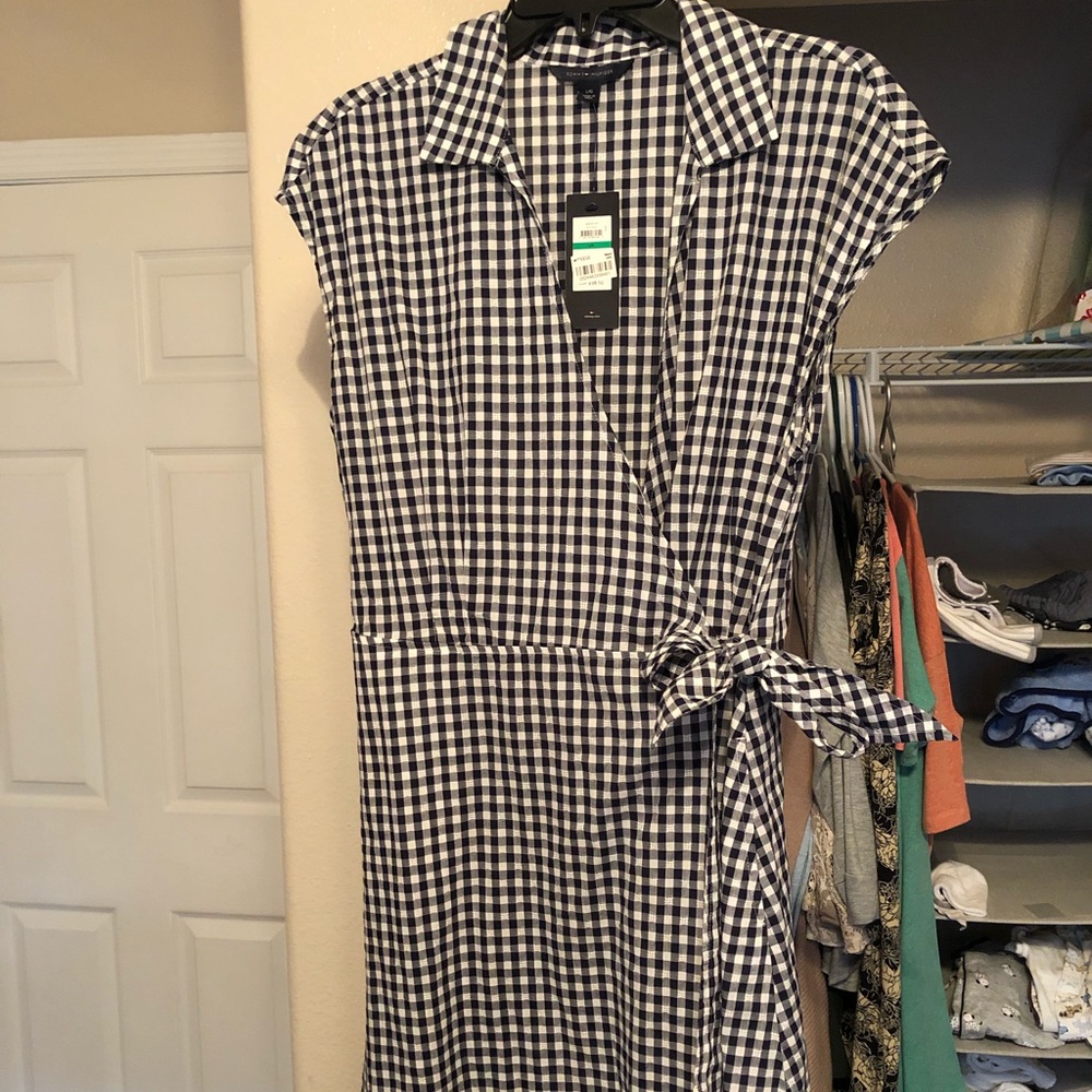 Tommy Hilfiger wrap dress. Navy gingham